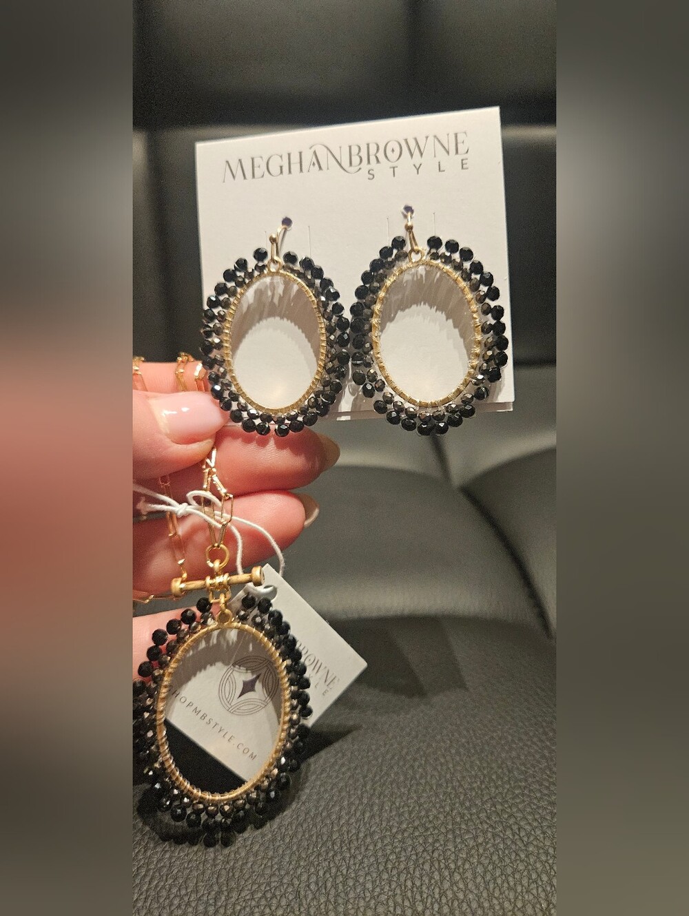Elegant Gold and Black Beaded Oval Drop Earrings And Chain - Women Jewelry